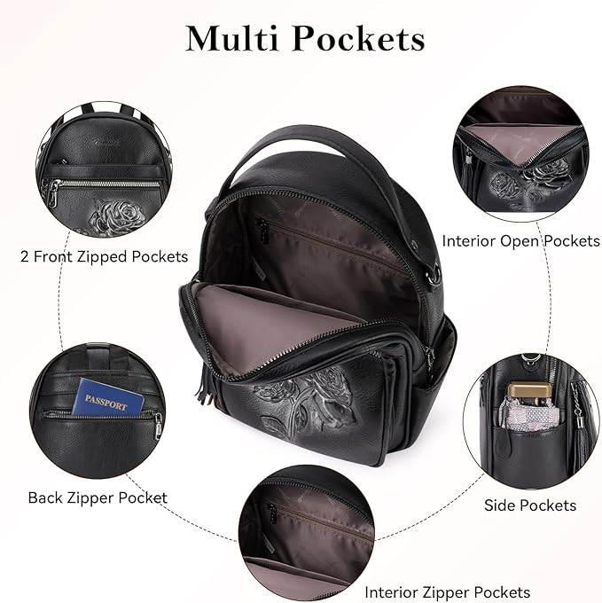 Mini Backpack Purse for Women, Embossed Leather Small Backpack Fashion Travel - Image 5