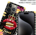 Compatible with iPhone 16 Pro Case, Queen Lip Crown Leopard Print Luxury Golden - Image 4