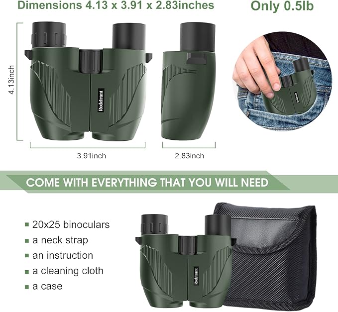 20X25 Compact Binoculars for Adults, Large Eyepiece Waterproof Binocular - Image 4