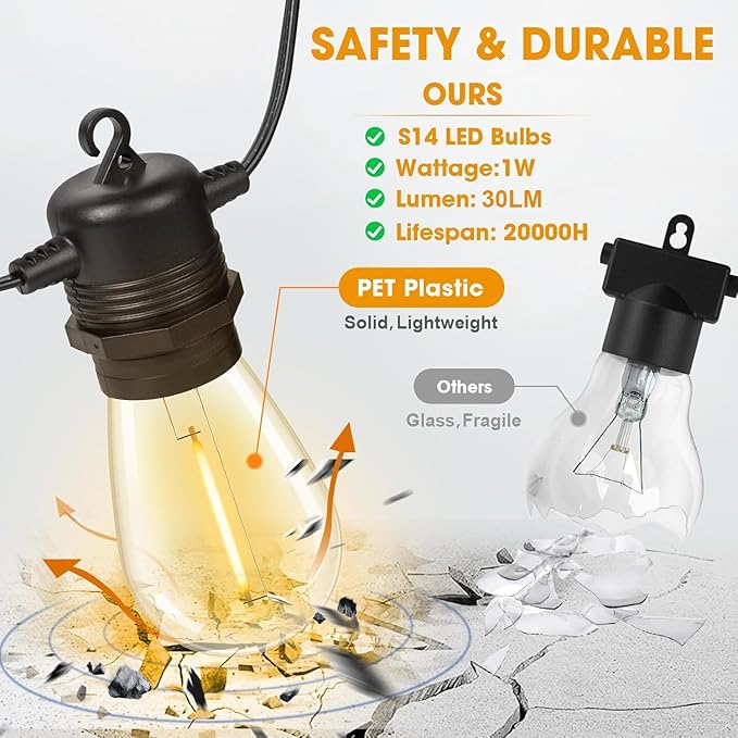 GvvooHome 200FT LED Outdoor String Lights Waterproof Patio Lights - Image 2