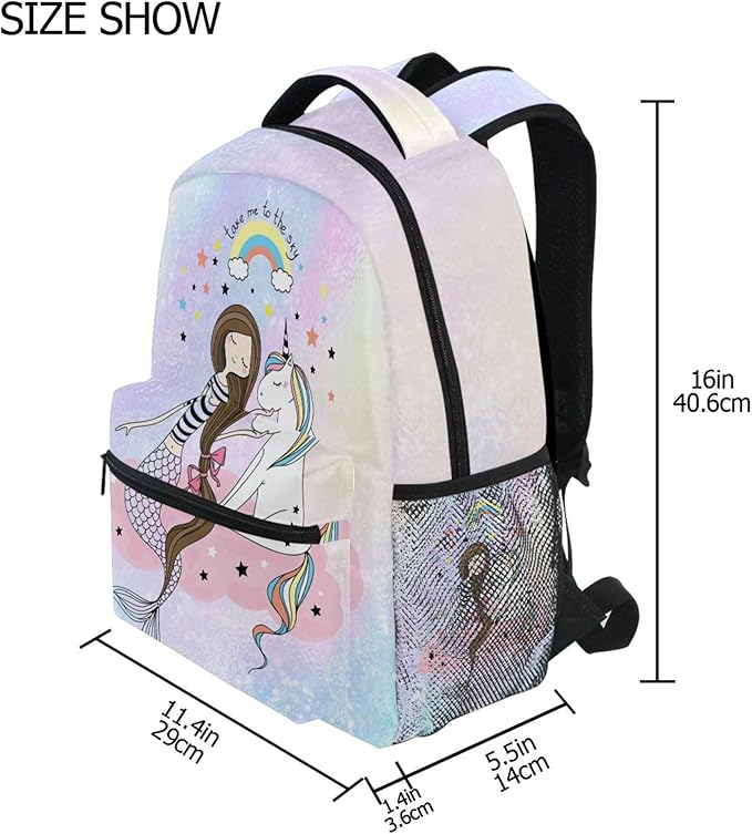 Wamika Mermaid Unicorn Kids Backpack Rainbow Horse School Backpacks Boys Girls - Image 2