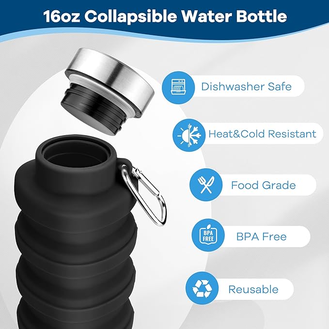 Collapsible Water Bottles 17oz, Portable Leak-Proof Travel Water Bottle - Image 5