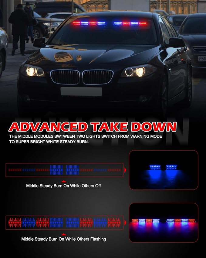 HLauto 604N Emergency Dash Strobe Lights: 2x16.8 inch Red Blue Security Light - Image 4