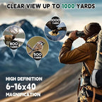 6-16x40 HD Zoom Binoculars for Adults, High Powered, Large View, BAK4 Prism - Image 7