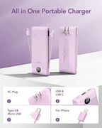 VEGER Portable Charger with Built-in AC Plug and Cables, All in One 10000mAh - Image 2