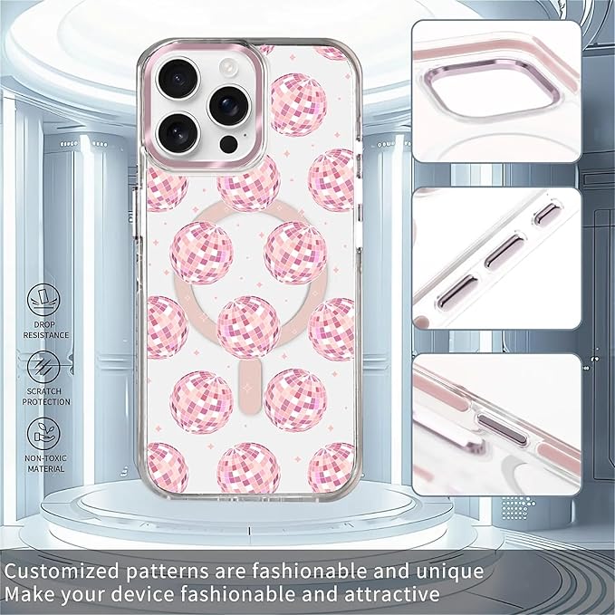 Case for iPhone 13 Pro Max, Disco Balls Pink Phone Case Design，for Women Girls - Image 2