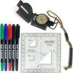 Land Nav Kit with Lensatic Compass, Protractor, Pace Counter & Map Markers by Lifefficient