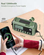 Emergency Weather Radio, Hand Crank 12000mAh Battery Powered Auto Alert NOAA - Image 4