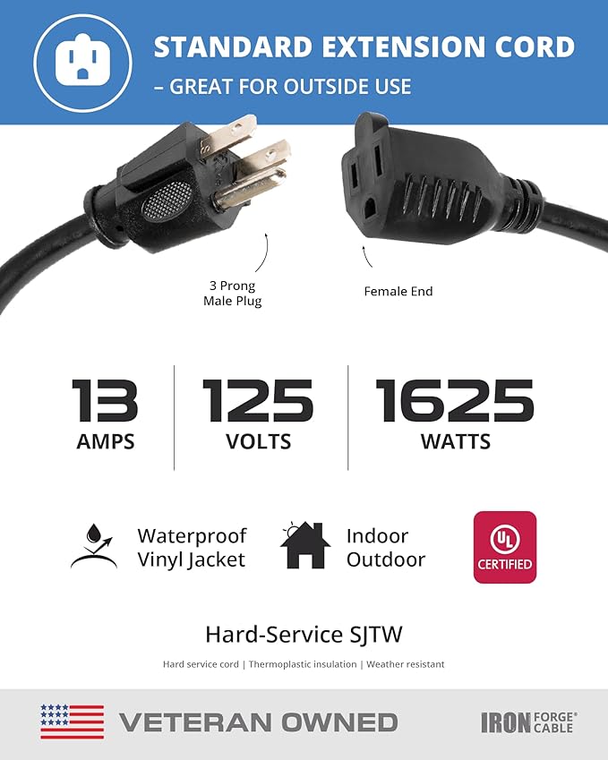 Iron Forge Cable 2 Pack 50 Ft Black Extension Cord, 50 Foot Extension Cord - Image 3