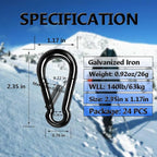 Black Carabiner Clip, Heavy Duty Spring Snap Hook Quick Link - Image 2