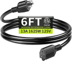 16/3 Black Extension Cord 6 FT Indoor, Short Extension Cord by Seeklyze