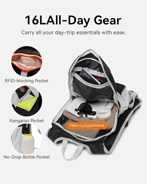 16L Small Hiking Backpack, CROSSGEAR Lightweight Waterproof Foldable Backpack - Image 2