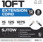 Iron Forge Cable 12 Gauge Outdoor Extension Cord 10 Ft, SJTOW 12/3 Heavy Duty - Image 2