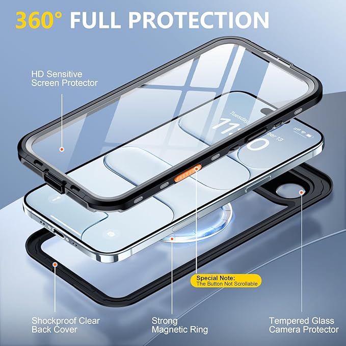 Red2Fire for iPhone Air Case Waterproof, Phone Case 6.5" Black/Clear - Image 5
