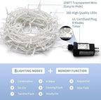 JMEXSUSS 300 LED Christmas Lights Clear Wire, 8 Modes White Christmas String - Image 4