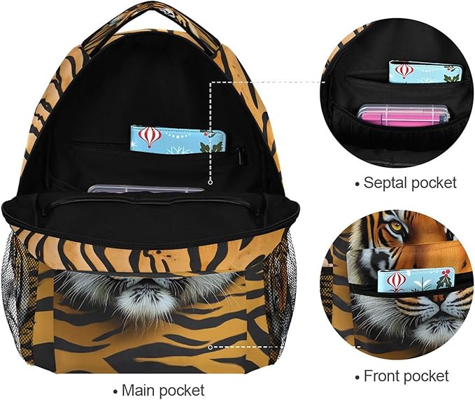 Wamika Tiger Kids Backpack Zebra Giraffe School Backpacks Boys Girls Preschool - Image 3
