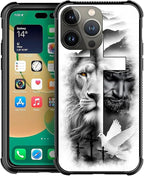 for iPhone 13 Pro Case, Lion Cross Jesus Christ Dove Pattern Graphic Design by FKBRCL4U