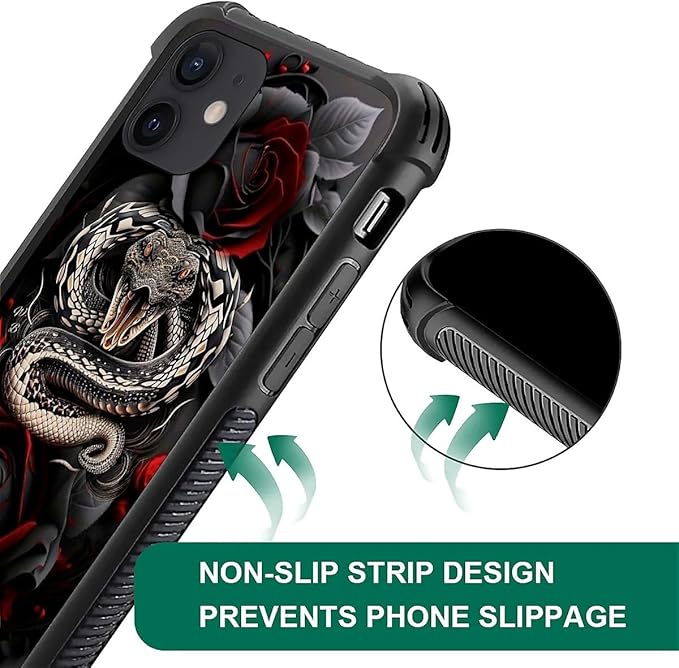 for iPhone 11 Case, Entwined Rose Snake Pattern Graphic Design Girl Boy Soft - Image 2