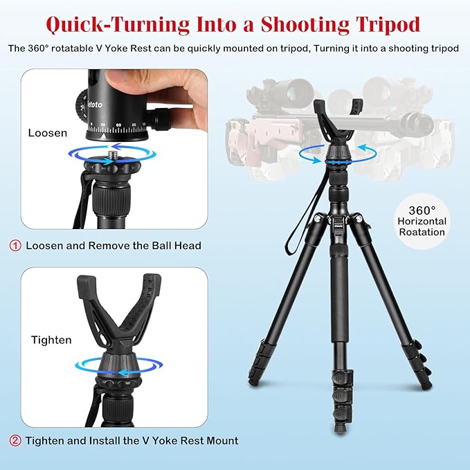 68" Ball Head Camera Tripod & Monopods, 360° Smooth Rotation V-Yoke Rifle - Image 3