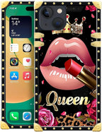 Compatible with iPhone 14 Case, Glitter Red Rose Queen Leopard Lipstick Luxury by Unknown