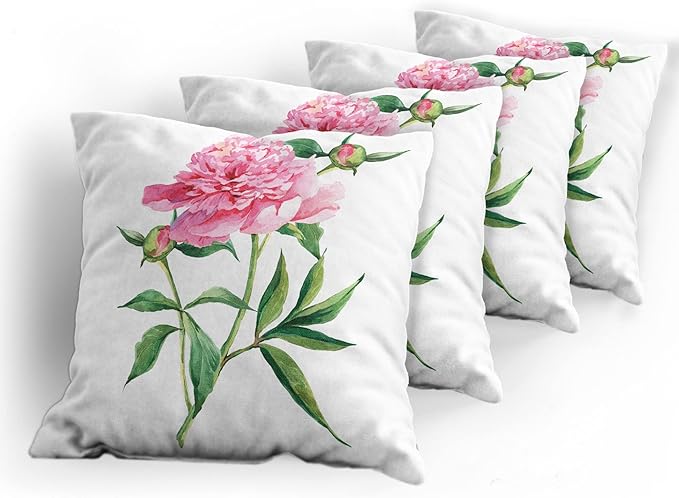 Ambesonne Watercolor Flower Throw Pillow Cushion Case Pack of 4, Vintage Peony - Image 5