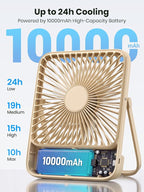 Warmco 10000mAh Portable Travel Fan 7-inch, Max 24H Runtime, Ultra-thin Quiet - Image 2