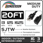 20FT Outdoor Extension Cord-16/3 SJTW Durable Black Extension Cord - Image 2