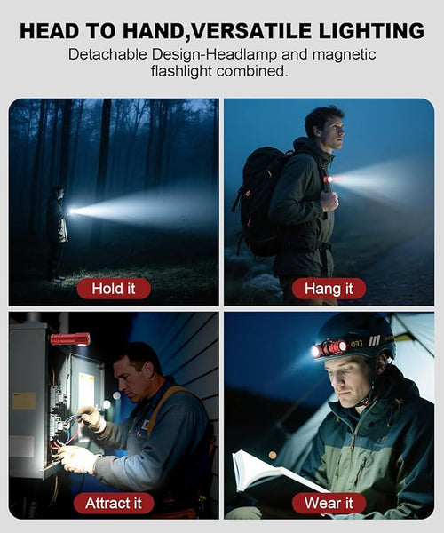 2 in 1 Detachable Flashlight & Headband, LED Rechargeable Headlamp - Image 2