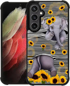 for Samsung Galaxy S23 FE Case, Cute Little Elephant Sunflower White Line Art by FKBRCL4U