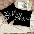 Bling Blessed White Throw Pillow Covers 18x18 Highlights Blessed Black Set of 2 - Image 3