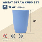 Wheat Straw Cups 6 PCS Good Alternative to Plastic Reusable Cups 12 oz - Image 2