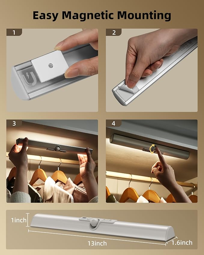 EZVALO 13-inch Motion Sensor Closet Light, LED Rechargeable Closet Light - Image 7