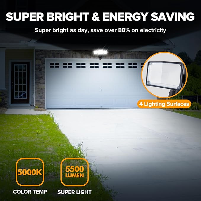 UME 2 Pack 5500LM LED Security Lights Motion Sensor Light Outdoor, 5000K - Image 2