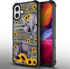 for iPhone 16 Plus Case, Cute Little Elephant Sunflower White Line Art Pattern - Image 2