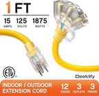 1 ft 12 Gauge Heavy Duty 3 Outlet Extension Cord Splitter - Image 2