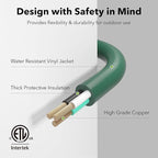 BN-LINK 1 to 3 Splitter Extension Cord, 24 ft End to End, 16/3 SJTW Weather - Image 6