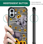for iPhone 16 Case, Cute Little Elephant Sunflower White Line Art Pattern - Image 5
