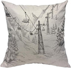 TKS MITLAN Mountain Ski Lift Pillow Cover 18x18 inch Sketch White Wintertime by TKS+MITLAN
