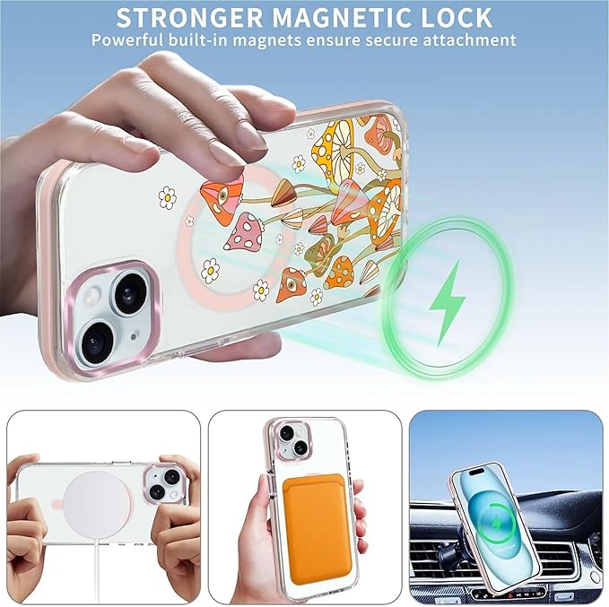 Case for iPhone 13/14, Retro Mushroom Sunflower Phone Case Design，for Women - Image 3