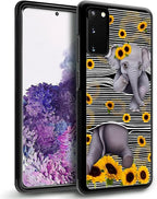 for Samsung Galaxy S20 Case, Cute Little Elephant Sunflower White Line Art - Image 4