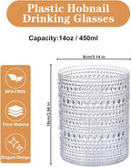 18PCS Plastic Hobnail Drinking Glasses - 14 Oz Clear Vintage Glasses Mixed - Image 3