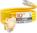 10 ft 12 Gauge Heavy Duty 3 Outlet Extension Cord Splitter by Deeklify