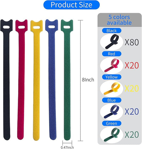 160PCS 8inches Cable Ties Reusable Multi-Colour Cord Straps Multi-Purpose Wire - Image 2