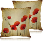 Swono Poppies Throw Pillow Cases, Grunge Poppy Flower Field Set of 2 Decorative by Swono