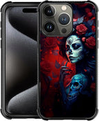 for iPhone 16 Pro Max Case, Skull Lady Rose Pattern Graphic Design Girl Boy by FKBRCL4U