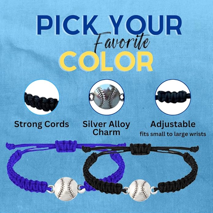 Sportybella - Baseball Bracelet, Baseball Jewelry, Adjustable Braided Baseball - Image 5
