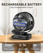 TUNISE Mini Clip on Fan, Battery Operated Desk Fan, Digital display，3 Speeds - Image 4