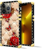 Compatible with iPhone 13 Pro Max Case, Shining Red Rose Butterfly Leather - Image 2