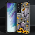 for Samsung Galaxy S21 Plus Case, Cute Little Elephant Sunflower White Line Art - Image 2