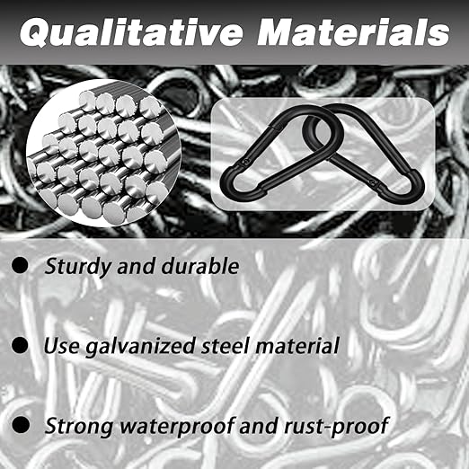 100 PCS 2.36'' Spring Snap Hook Carabiner, M6 1/4 Inch Galvanized Black Steel - Image 4